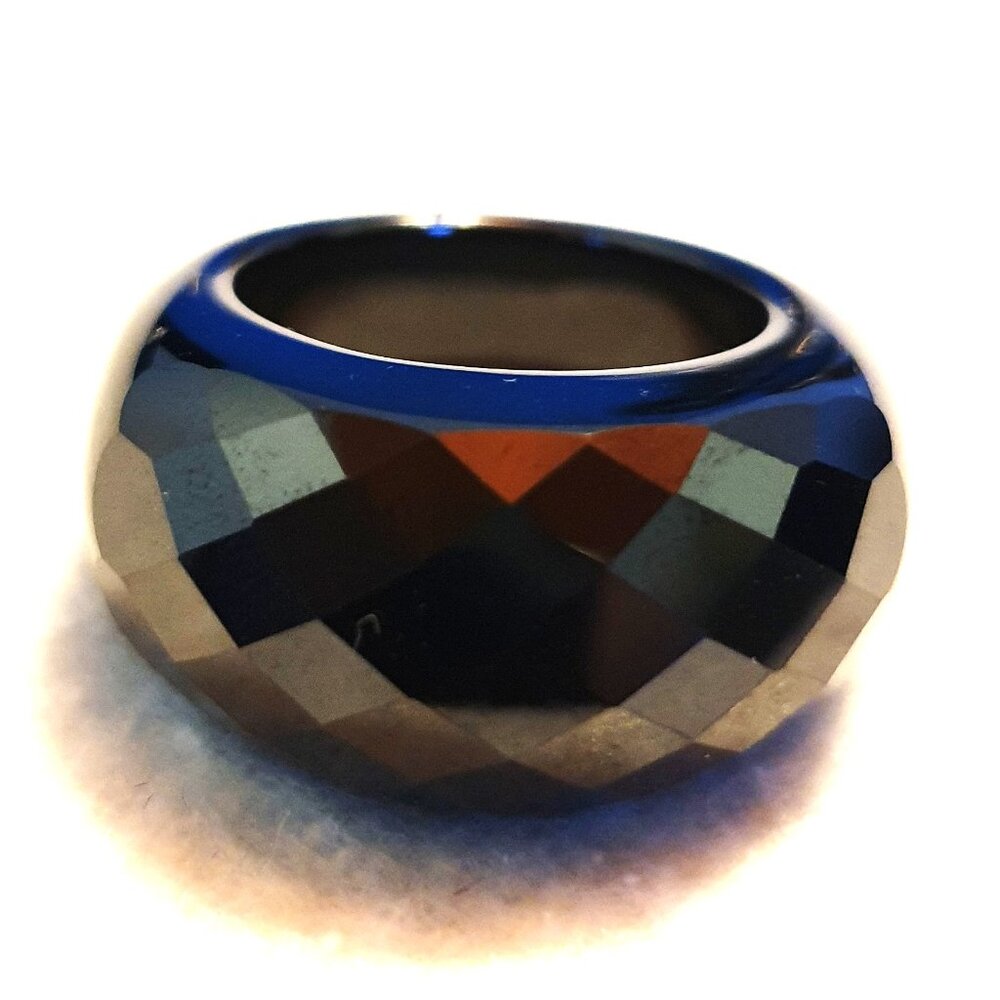 Chunky Faceted Black Obsidian Ring – Size 9 – Bold Statement Piece